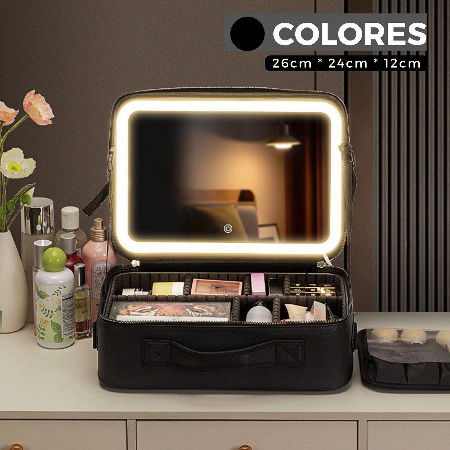 COSMETIQUERA PROFESIONAL CON ESPEJO-LUZ LED