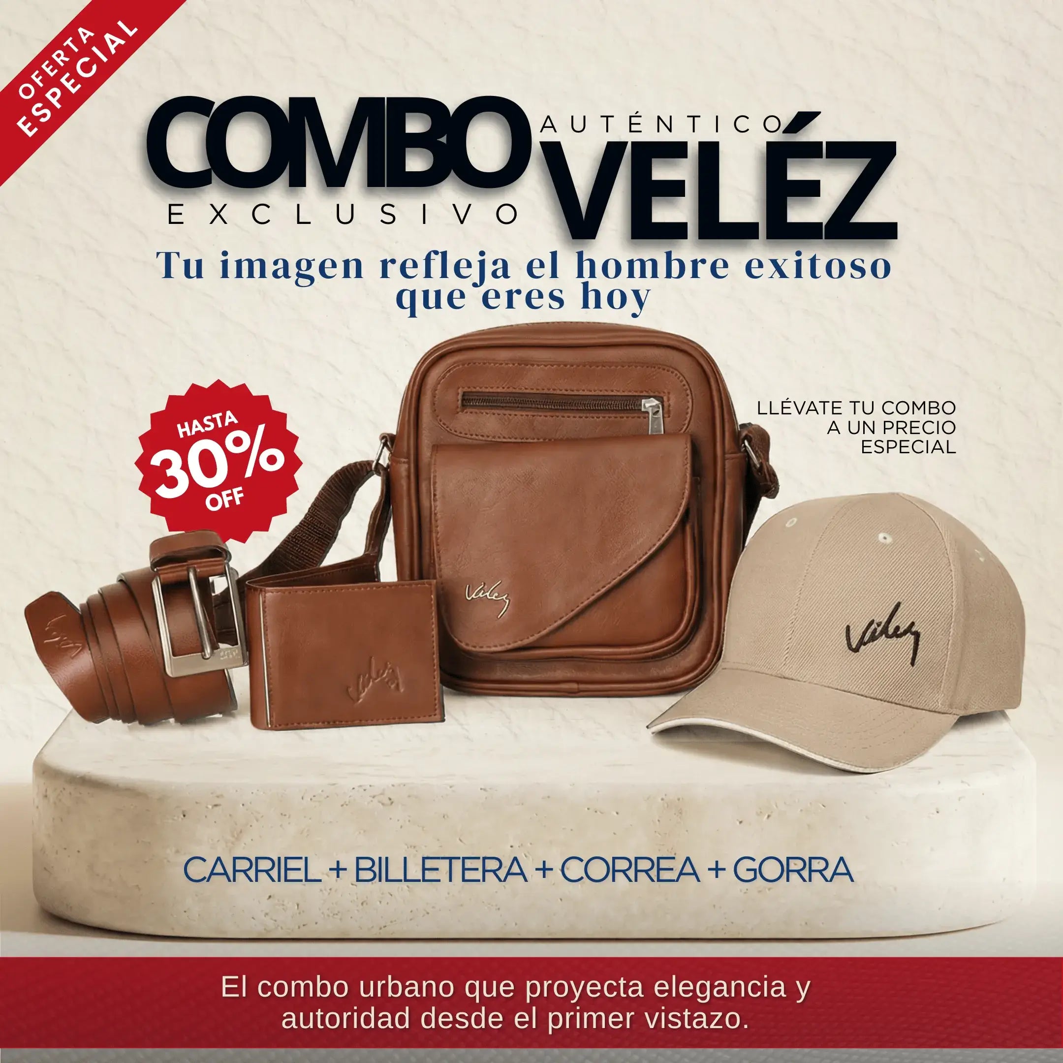 Combo Vélez Para Hombre: Exclusivo y Autentico: Carriel+ billetera + Correa + Gorra