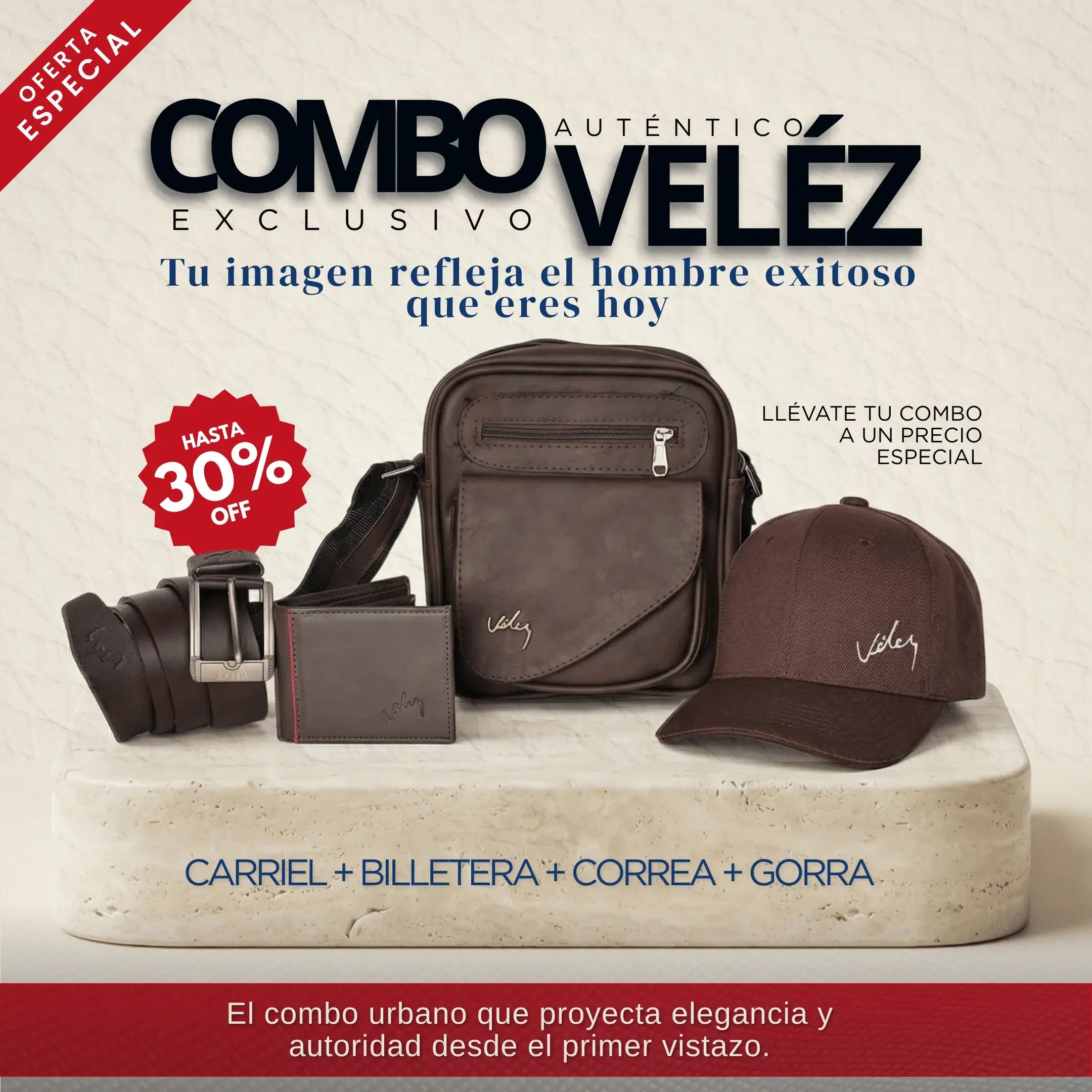 Combo Vélez Para Hombre: Exclusivo y Autentico: Carriel+ billetera + Correa + Gorra